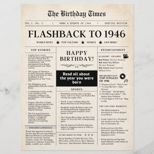 Born in 1946 Mock Newspaper sepia (Voorkant)