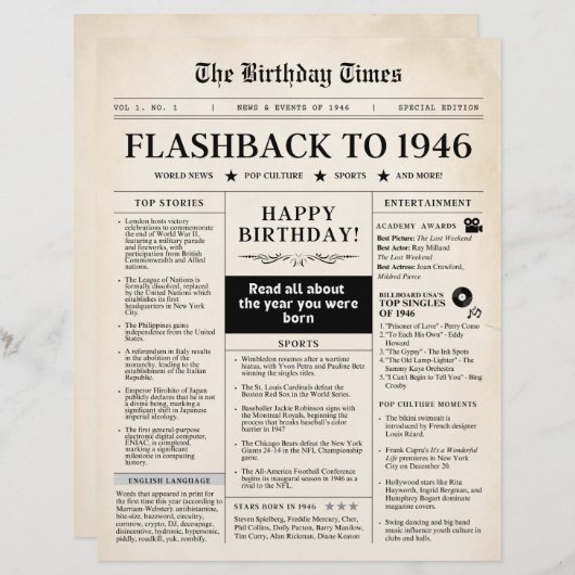 Born in 1946 Mock Newspaper sepia (Voorkant / Achterkant)