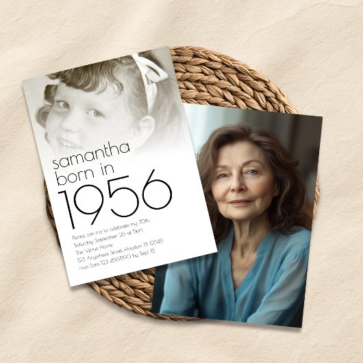 Born in 1956 Overlay 2 Photos 70th Birthday Party Kaart