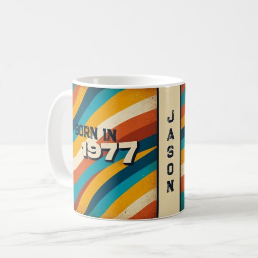 Born in 1977 Personalized Mug - 70s Groovy Stripes Koffiemok (Voorkant links)