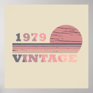 born in 1979 vintage birthday pink and purple poster