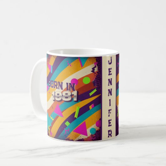 Born in 1981 Personalized Mug - 80s Neon Geometric Koffiemok (Voorkant links)