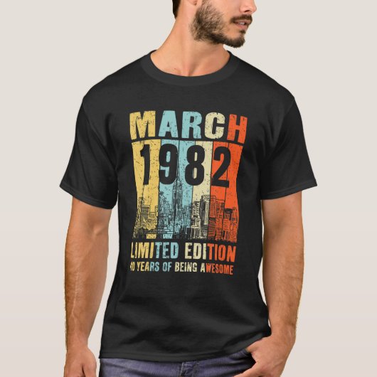 Born In 1982 - 40Th Bday Limited Edition Retro Mar T-shirt (Voorkant)