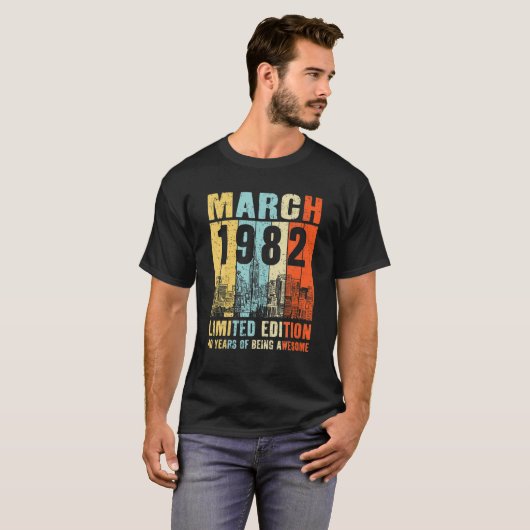 Born In 1982 - 40Th Bday Limited Edition Retro Mar T-shirt (Voorkant volledig)