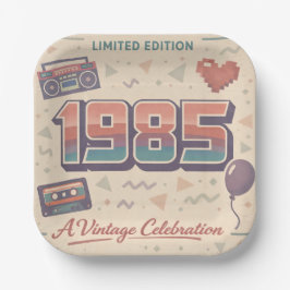 Born in 1985 Vintage Paper Plates | Retro Birthday Papieren Bordje