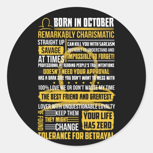 Born in October Facts Ronde Sticker (Voorkant)