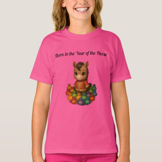 Born in the Year of the Horse Girls T-Shirt (Voorkant)