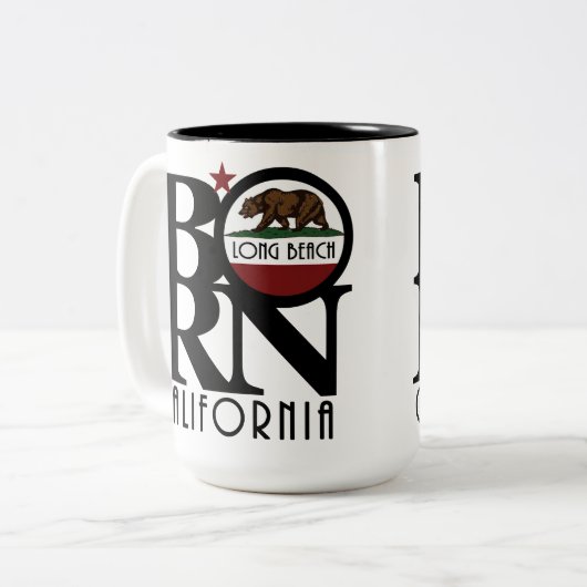 BORN Long Beach CA 15oz Two-Tone Coffee Mok (Voorkant links)