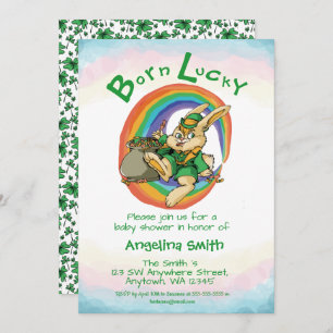 Born Lucky Little Saint Patrick Rabbit Baby shower Kaart