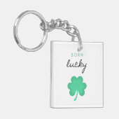 "BORN LUCKY SHAMROCK" DUBBELE ZIJDE SLEUTELHANGER. SLEUTELHANGER (Voorkant Links)