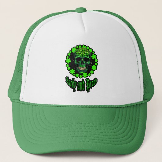 Born Lucky Skull St Patrick’s Day Shirt – boné Trucker Pet (Voorkant)