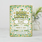 Born Lucky St. Patrick’s Day Birthday Invitation Kaart (Staand voorkant)