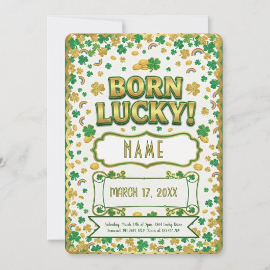 Born Lucky St. Patrick’s Day Birthday Invitation Kaart (Voorkant)