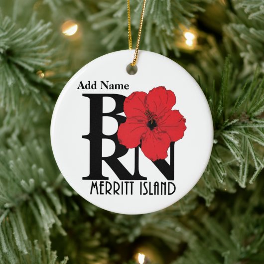 BORN Merritt Island Red Hibiscus Keramisch Ornament (Boom)