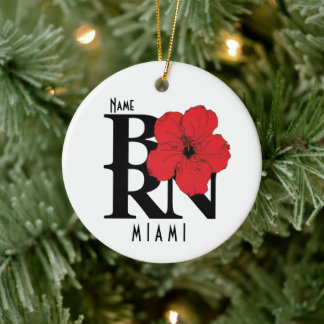 BORN Miami Florida Red Hibiscus Keramisch Ornament