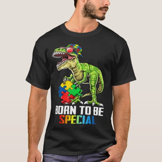 Born Special Trex Puzzle Dino Boys Autism Awarenes T-shirt (Voorkant)