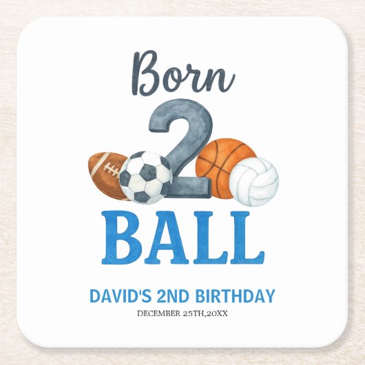 Born To Ball Sports Second Birthday  Kartonnen Onderzetters (Voorkant)