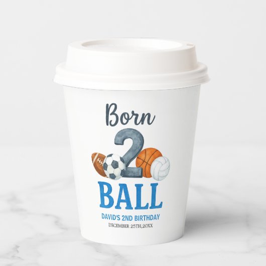 Born To Ball Sports Second Birthday  Papieren Bekers (Voorkant)