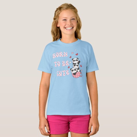 Born to Be Cute – Adorable Panda Stack Kids T-shirt (Voorkant volledig)