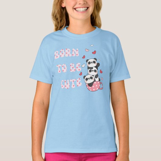 Born to Be Cute – Adorable Panda Stack Kids T-shirt (Voorkant)