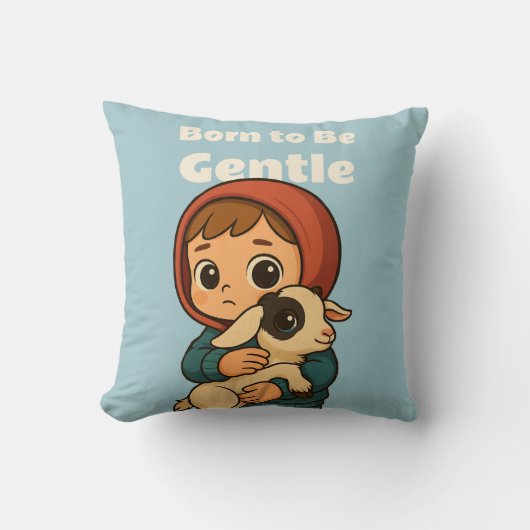 Born to Be Gentle" Knuffelend Kind & Lam - Schatti Kussen (Voorkant)