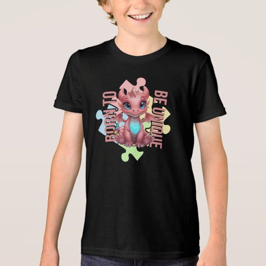 Born to Be Unique –  Cute Dragon - Double  Tri-Blend Shirt (Voorkant)