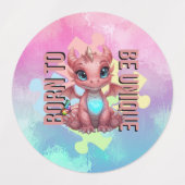 Born to Be Unique Cute Pink Dragon– Inspirational Labels (Design 2)