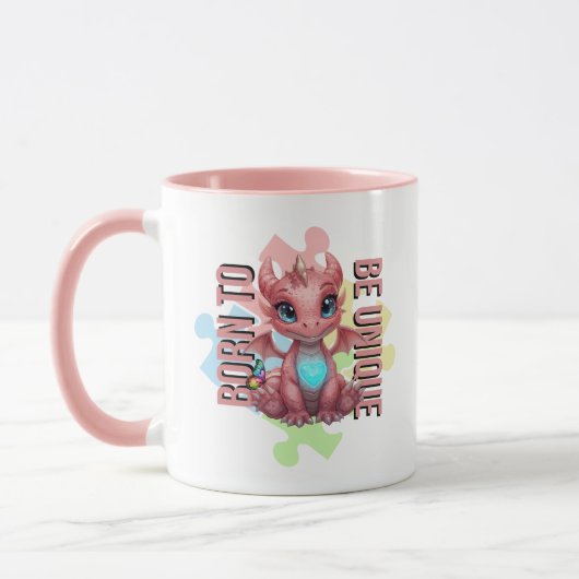Born to Be Unique Cute Pink Dragon– Inspirational Mok (Links)