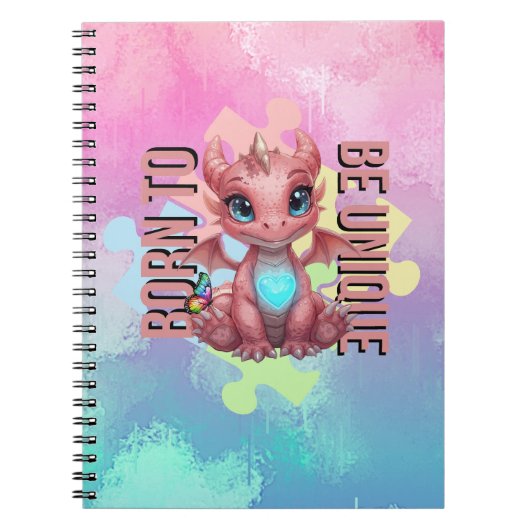 Born to Be Unique Cute Pink Dragon– Inspirational  Notitieboek (Voorkant)