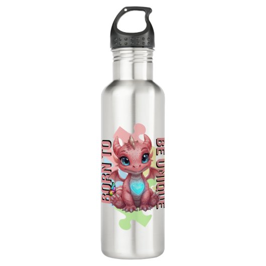 Born to Be Unique Cute Pink Dragon– Inspirational  Waterfles (Voorkant)