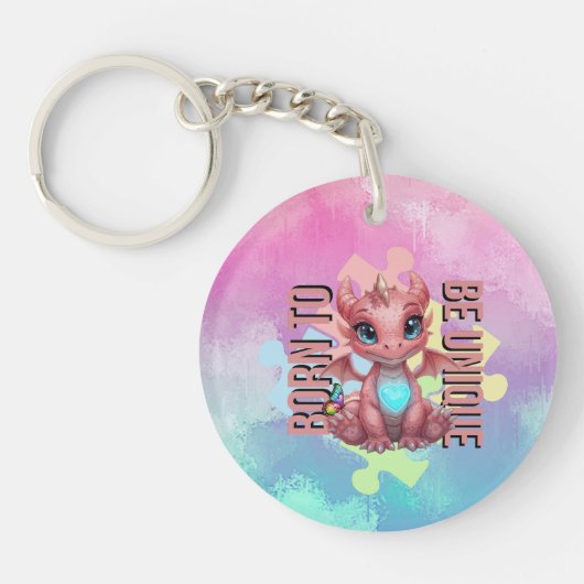 Born to Be Unique – Dragon Heart Cute Baby Dragon  Sleutelhanger (Voorkant)