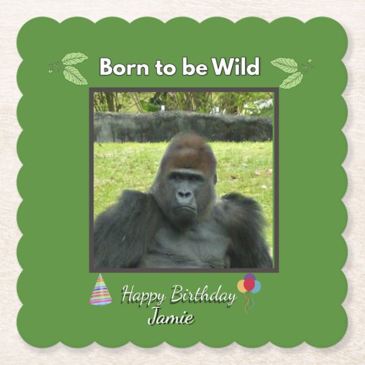 Born to be Wild Gorilla Birthday Kartonnen Onderzetters (Voorkant)