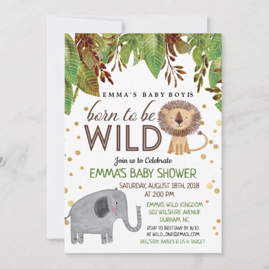 Born to Be Wild Oerwoud Baby shower Invitation Kaart (Voorkant)