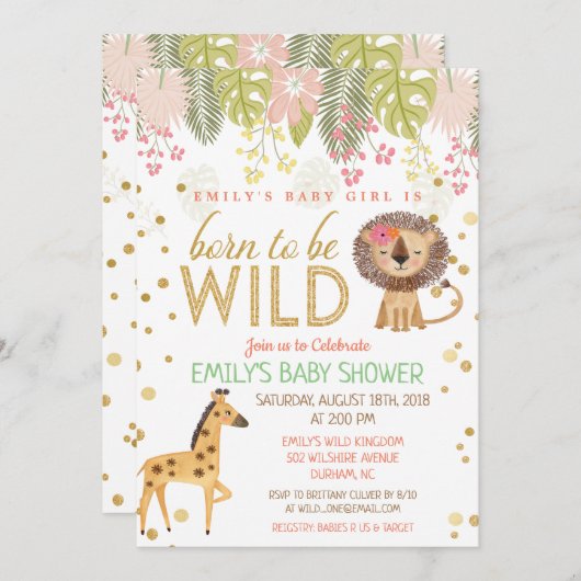 Born to Be Wild Oerwoud Baby shower Invitation Kaart (Voorkant / Achterkant)