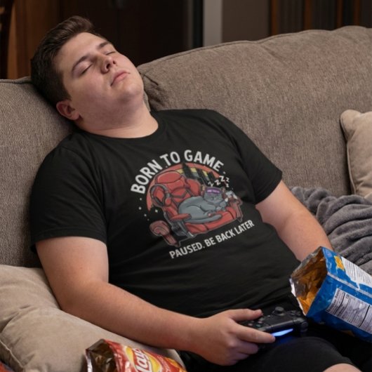 Born to Game Cat Sleeping in Gaming Chair T-shirt