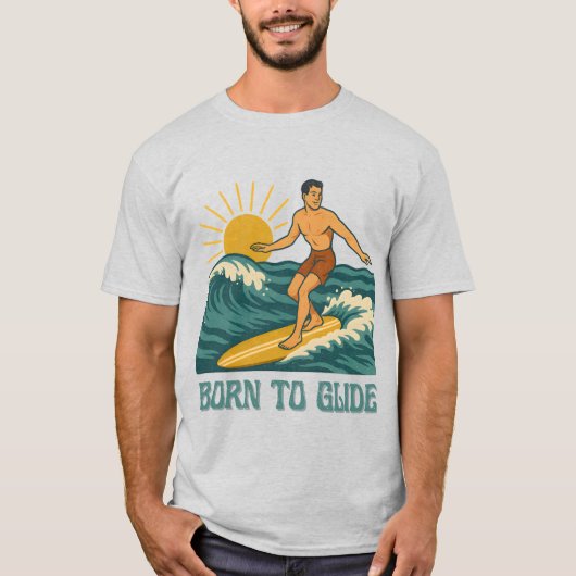 Born To Glide Cali Surfer -Retro Surf Art- Surfing T-shirt (Voorkant)