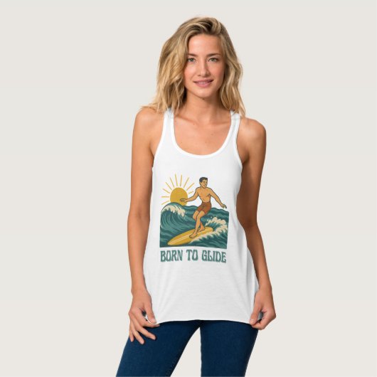 Born To Glide Cali Surfer -Retro Surf Art- Surfing Tanktop (Volledige Voorkant)