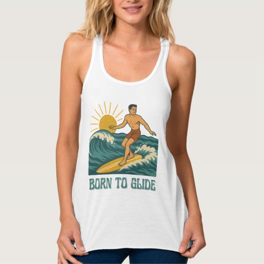 Born To Glide California Surfer Retro Graphic Surf Tanktop (Voorkant)