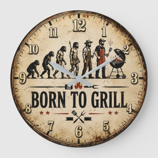 Born to Grill Funny BBQ Evolution Grote Klok (Voorkant)