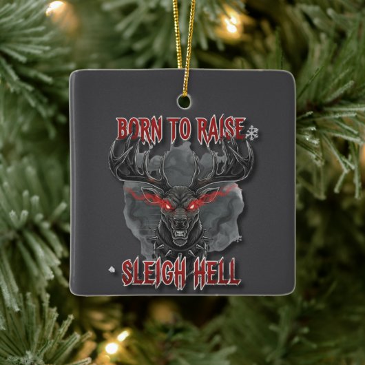 Born to Raise Sleigh Hell – Heavy Metal Reindeer Keramisch Ornament (Boom)