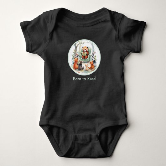 Born to Read Cute Animal Story Time Black Romper (Voorkant)