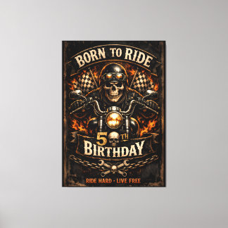 Born to Ride 50e verjaardag Biker Schedel Canvas Afdruk