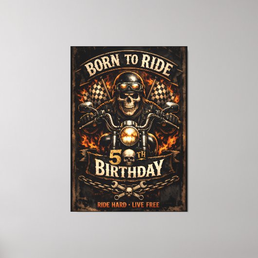 Born to Ride 50e verjaardag Biker Schedel Canvas Afdruk (Voorkant)