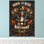 Born to Ride 50e verjaardag Biker Schedel Canvas Afdruk (Insitu (Houten vloer))