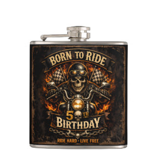 Born to Ride 50e verjaardag Biker Schedel Hip Flas Heupfles