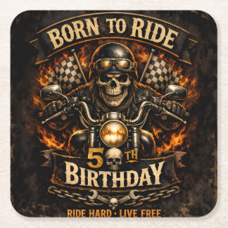 Born to Ride 50e verjaardag Biker Schedel Kaart Kartonnen Onderzetters