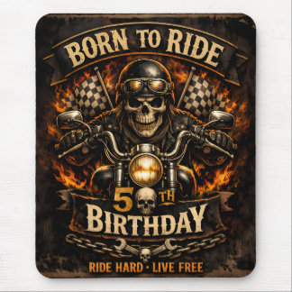 Born to Ride 50e verjaardag Biker Schedel Kaart Muismat
