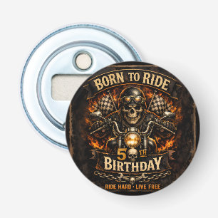 Born to Ride 50e verjaardag Biker Skull Kaart Button Flesopener