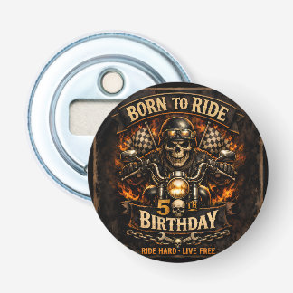 Born to Ride 50e verjaardag Biker Skull Kaart Button Flesopener