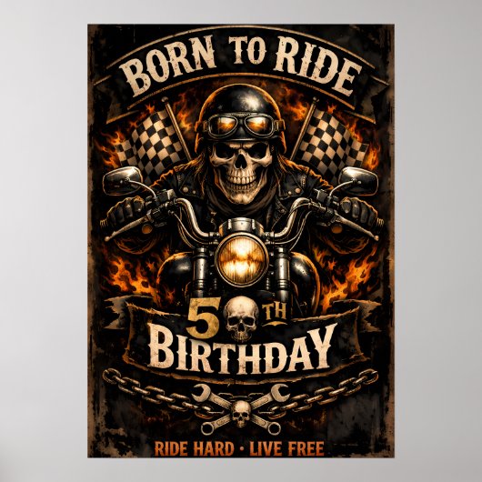 Born to Ride 50e verjaardag Biker Skull Poster (Voorkant)